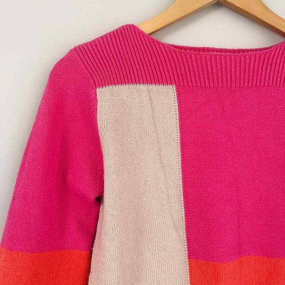 THML Boutique Colorblock Pink Orange Red Sweater Size Small - Picture 2 of 5
